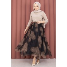 SVS Asimetrik Kesim Desenli Tül Etek Siyah