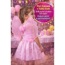 Toyfest Peri Kanadı + Tüllü Etek 2 Parça Prenses Doğum Günü Parti Kostüm Seti 3-8 Yaş Arası Için Uygundur