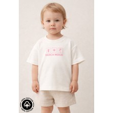 Miniel Unisex Bisiklet Yaka Beach Mood Baskılı %100 Pamuklu Oversize T-Shirt Bebek-Çocuk