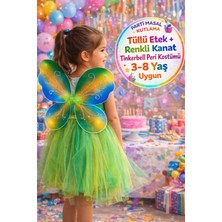 Toyfest Tinkerbell Peri Kanadı + Tüllü Etek 2 Parça Doğum Günü Parti Kostüm Seti 3-8 Yaş Arası Için Uygundur