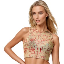 Neptune Marbling Altın Dalga Crop Bluz