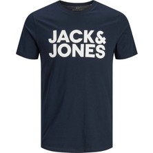 Jack & Jones Erkek Lacivert Spor T-Shirt Kısa Kol Pamuk Slim Fit Grafik Desenli