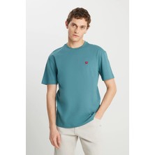 %100 Pamuk Relaxed Fit Geniş Kesim Minimal Logo Lacivert Tişört