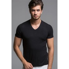 Thermoform Erkek V Yaka Termal Bambu T-Shirt Organik Pamuk Siyah XL Beden