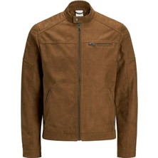 Jack & Jones Erkek Suni Deri Ceket Rocky Spor Stil Normal Yaka Cepli Dokuma Kumaş