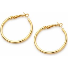 Leo'Stone Premium Seri Köşeli Halka Tasarım 4 cm Kadın Çelik Küpe Altın