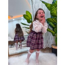 Kr Kids Butik Kız Çocuk Ekose Askılı Jile ve Beyaz Gömlek Takım – 2 Parça Şık Kombin