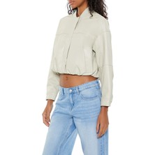 F21 Suni Deri Crop Bomber Ceket