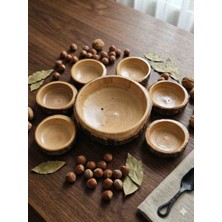 Bereket Taş Baskı Doğal Kütük Ahşap 7'li Çerezlik ve Sunum Seti