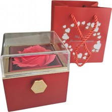Özer Kutu Ithal Sonsuz Dönen Güllü Yüzük & Kolye Kutusu (Karton Çantalı) Kırmızı