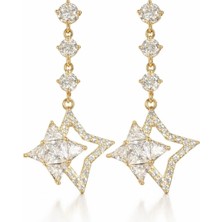 Leo'Stone Xuping Full Zirkon Taşlı Altın Kaplama Sallantılı Yıldız Tasarım Kadın Çelik Küpe Altın