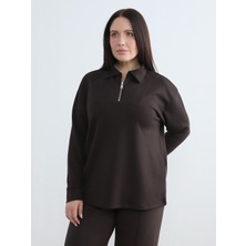 Soulife Polo Yaka Kadın Fermuarlı Sweatshirt