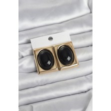 Hkursat Siyah Kare Model Vintage Gold Renk Kadın Küpe