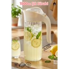 Muf Home Çizgili Şık Cam Sürahi  Tek Parmakla Açılan Hijyenik Kapaklı Su ve Meşrubat Sürahisi 1500CC Bpa Free