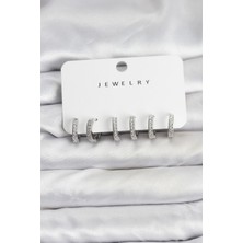 Gümüş Renk Hkursat Pirinç Zirkon Taşlı Halka Kadın Küpe Seti