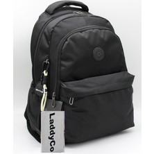 LaddyCo Saten Suya Dayanıklı Kumaş Unisex Siyah Okul Sırt Çantası 2200 Siyah
