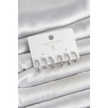 Hkursat Gümüş Renk Pirinç Zirkon Taşlı Kadın Küpe