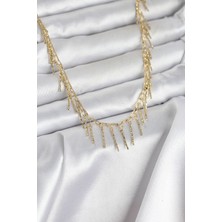 Hkursat Pirinç Gold Renk Saçaklı Model Kadın Kolye