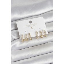 Hkursat Gold Renk Pirinç Zirkon Taşlı Kadın Küpe