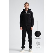 Siyah Erkek Kışlık Eşofman Takımı Şardonlu Üç Iplik Kapüşonlu Regular Kalıp L