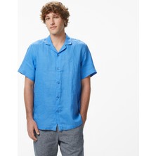 Nautica Erkek Mavi Regular Fit Kısa Kollu Keten Gömlek W65102T.4EG