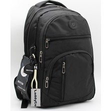 LaddyCo Saten Suya Dayanıklı Kumaş Unisex Siyah Okul Sırt Çantası 1700