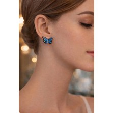 Premium Mavi Kelebek Model Stainless Steel Küpe ( 3 cm )