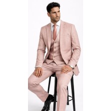 Fabio Cassel Slim Fit  Mono Yaka Çift Yırtmaçlı Astarlı Takım Elbise Yelekli