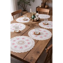 Dede Ev Tekstil 6' Li Amerikan Servis Supla Dantel Işlemesi Görünümlü 40 cm Yuvarlak