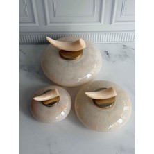 Rossev Dekoratif Yatay Fildişi Küp Seti 3 Parça Pearly