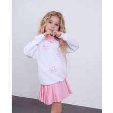 BeU Kids Kız Çocuk Gömlek Yaka Detaylı 2 Iplik Likralı Üst ve Alt Kumaş Duble Dokuma Pileli Etek