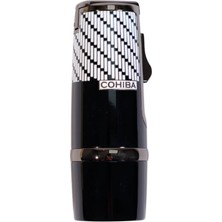 Cohiba 3 Torch Pürmüz Metal Puro Çakmağı Siyah-Beyaz Desenli Doldurulabilir Hediye Seçeneği
