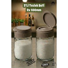 Muf Home Premium 2'li Tuzluk Cam Baharatlık Takımı - Şeffaf Gövdeli Pratik Kapaklı Tuzluk Bpa Free 2x 100ML