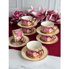 Rossev Porselen Çay Fincanı Seti 6 Kişilik 24K Flores