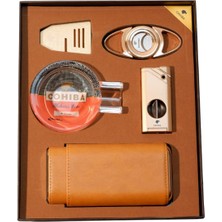 Cohiba Çakmak Kesici Küllük Kılıf Sehpa Beşli Rose Gold Puro Seti