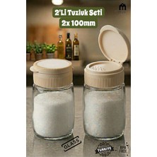 Muf Home Premium 2'li Tuzluk Cam Baharatlık Takımı - Şeffaf Gövdeli Pratik Kapaklı Tuzluk Bpa Free 2x 100ML