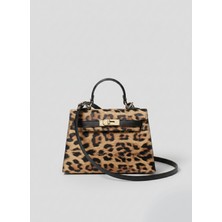 Kadın Leopar Desenli Siyah Detaylı El Çantası