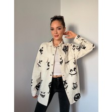 Ali Butik Ekru Smile Baskılı Lazer Detaylı Ceket