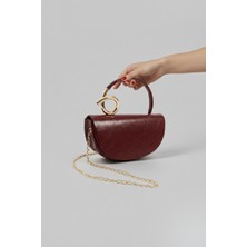 Kadın Gold Detaylı Bordo El Çantası