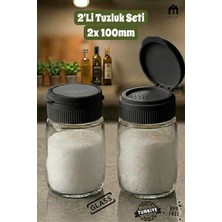 Muf Home Premium 2'li Tuzluk Cam Baharatlık Takımı - Şeffaf Gövdeli Pratik Kapaklı Tuzluk Bpa Free 2x 100ML