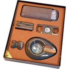 Cohiba Çakmak Kesici Küllük Kılıf Sehpa Beşli Gunmetal Puro Seti