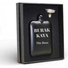 Hediye Fikri Kişiye Özel Hunili Siyah Çelik Matara Seti 13X8 cm – Lazer Kazımalı Premium Cep Matarası