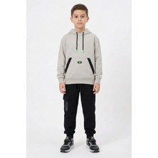 New Kids Mevsimlik %100 Pamuk Kanguru Cepli Kapüşonlu Erkek Çocuk Eşofman Takımı