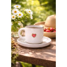 Pitaya Sanat Altın Detaylı Kalpli El Yapımı Seramik Türk Kahvesi Fincanı ve Tabak Seti