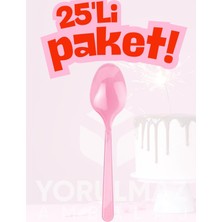Yorulmaz Ambalaj 🎀 Happy Party Pembe Plastik Kaşık 25 Adet – Dayanıklı, Parlak Görünüm, Kullan-At Parti Seti