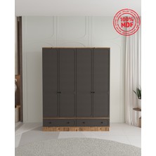 T&B Irmak 4 Kapaklı Çekmeceli Bazalı Gardırop - Tamamı Mdf
