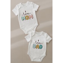 Lilabio %100 Organik Pamuk 2li Baskılı Kısa Kollu Bebek Body-Mom-Dad