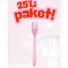 Yorulmaz Ambalaj 🎀 Happy Party Pembe Renkli Plastik Çatal 25 Adet – Dayanıklı & Şık Kullan-At
