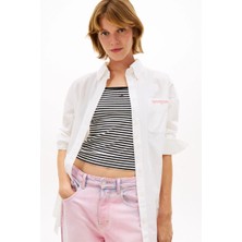 Tommy Hilfiger Tjw Büyük Beden Poplin Kadın Beyaz Gömlek DW0DW22218YBL