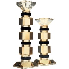 Lara Decor Siyah Şampanya Küp Mumluk Seti